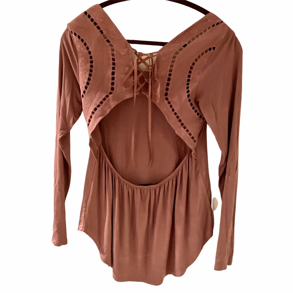 BKE red longsleeve top with lace up back XS - Picture 2 of 3